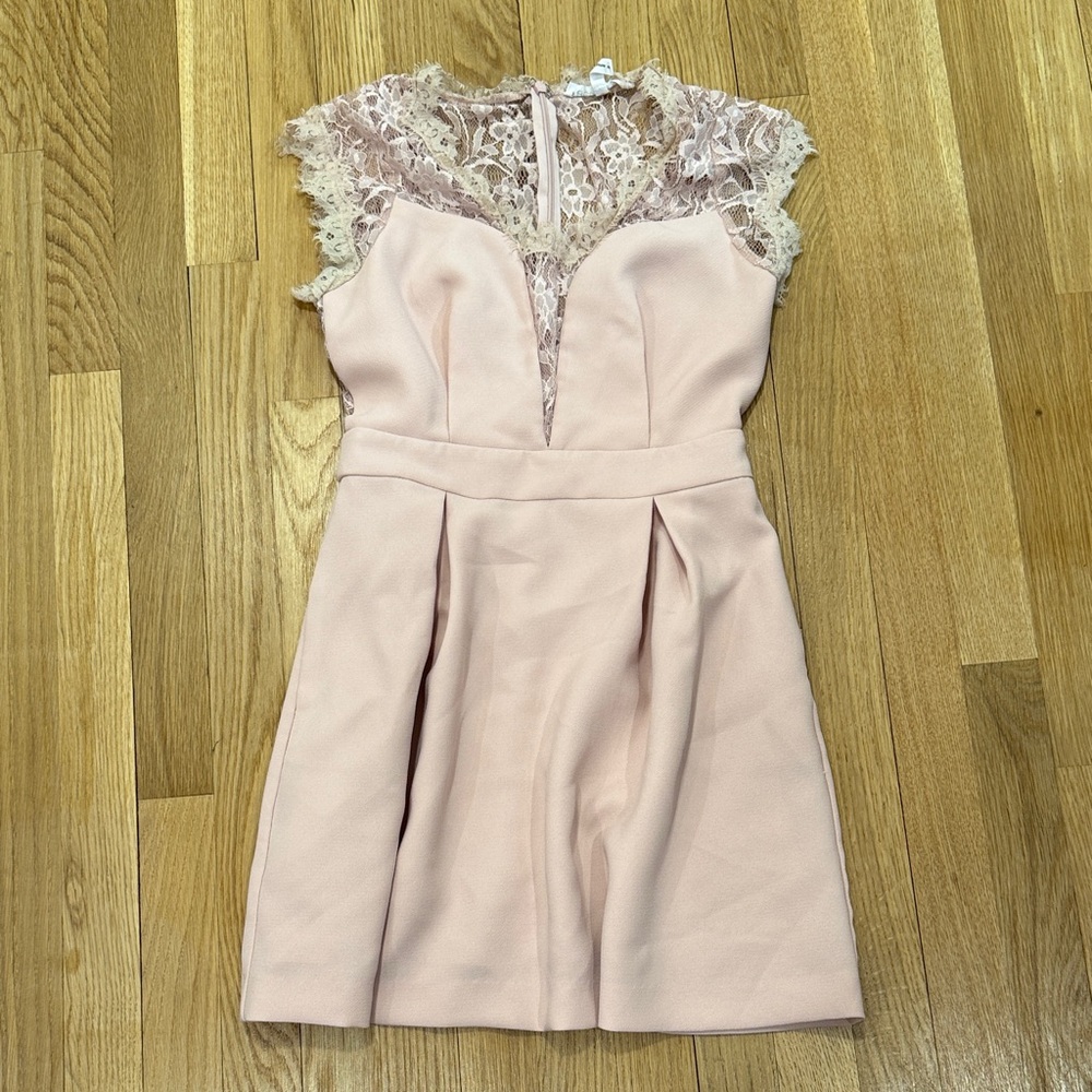 BCBGeneration Blush Lace Yoke Fit-and-Flare Mini Dress